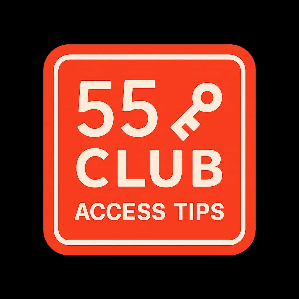 An icon representing 55 Club Access Tips in a square format.