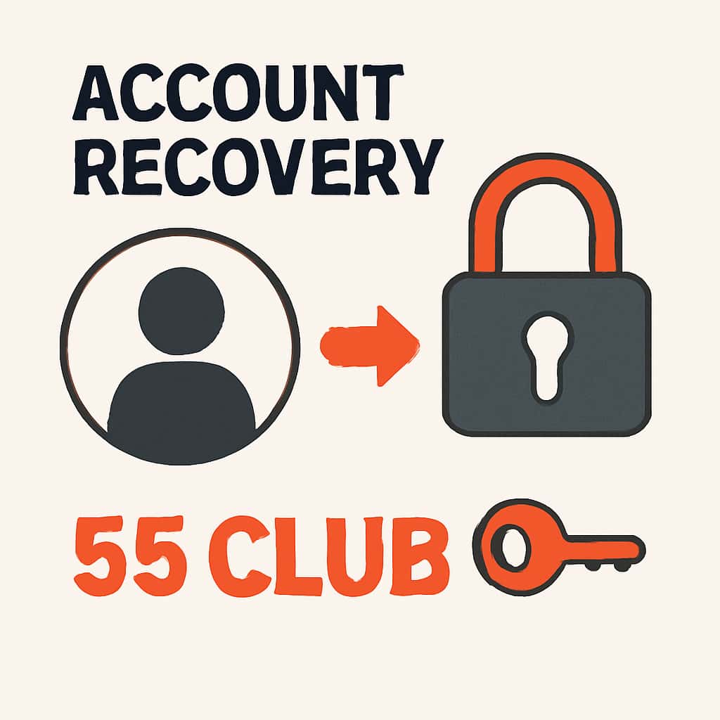 An educational diagram showing steps for 55 Club Account Recovery.