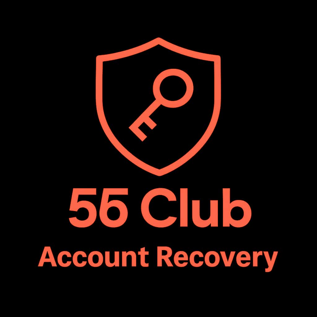 A professional badge symbolizing the 55 Club Account Recovery assistance.