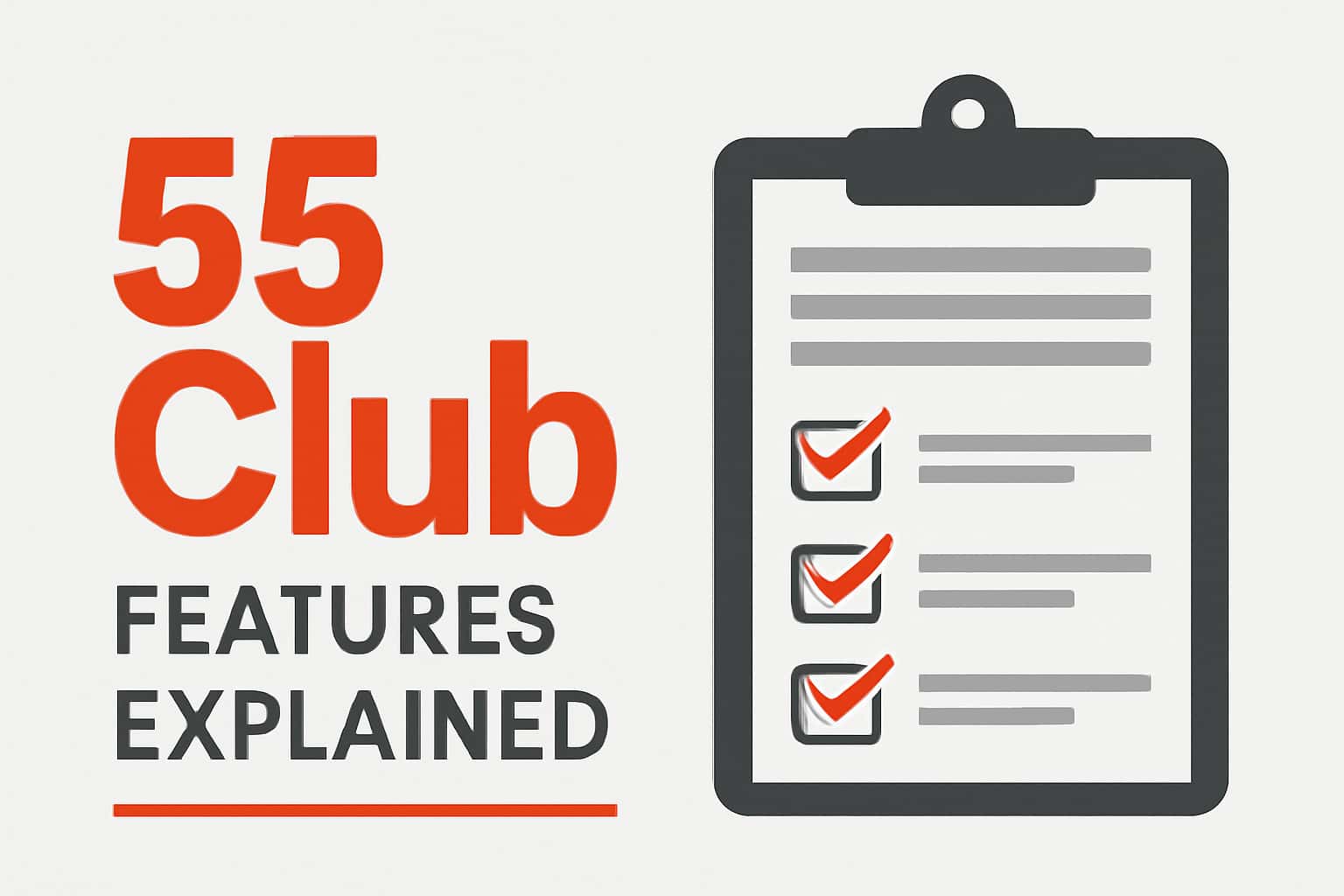 An informational graphic depicting the 55 Club features with a high-tech design.