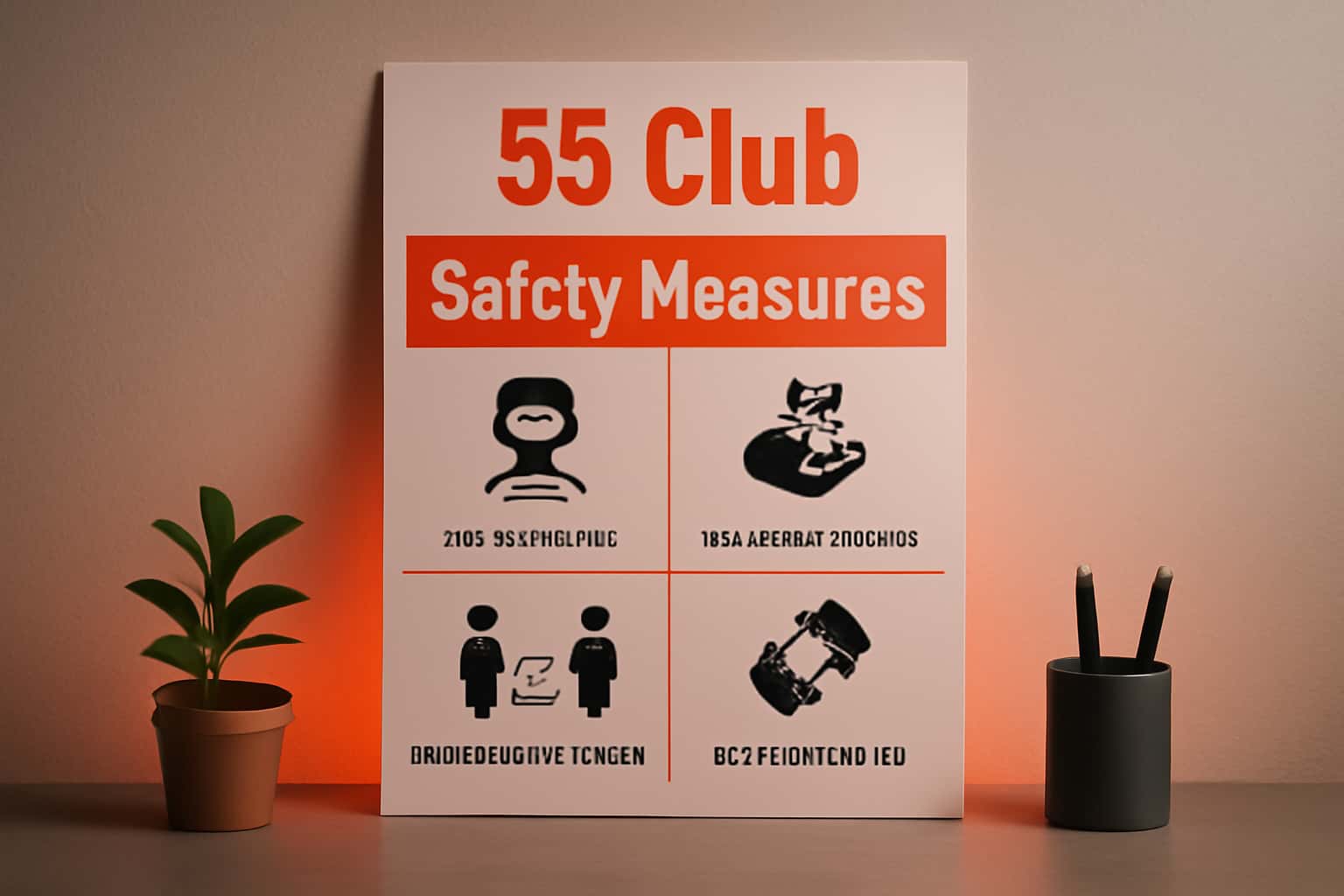 An illustration showcasing 55 Club Safety Measures in a futuristic design.