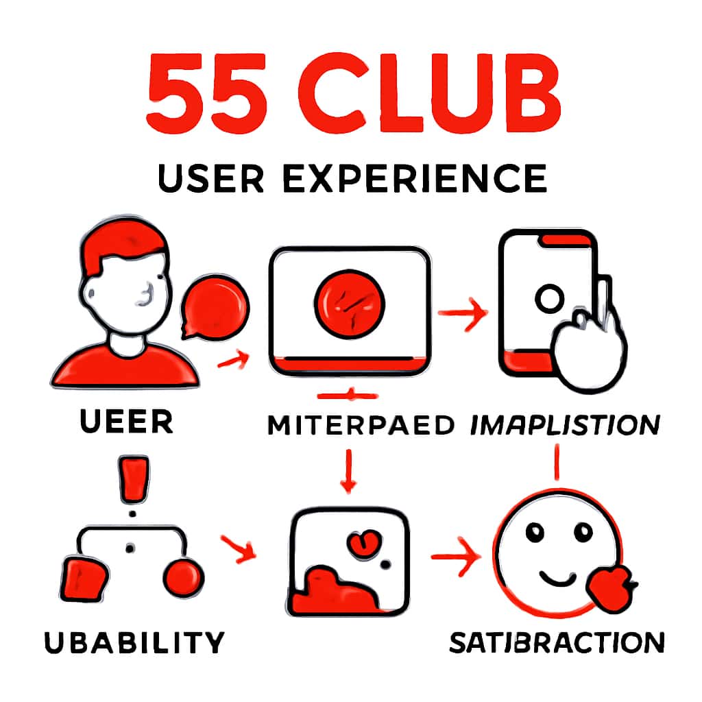 An educational diagram illustrating aspects of the 55 Club User Experience.