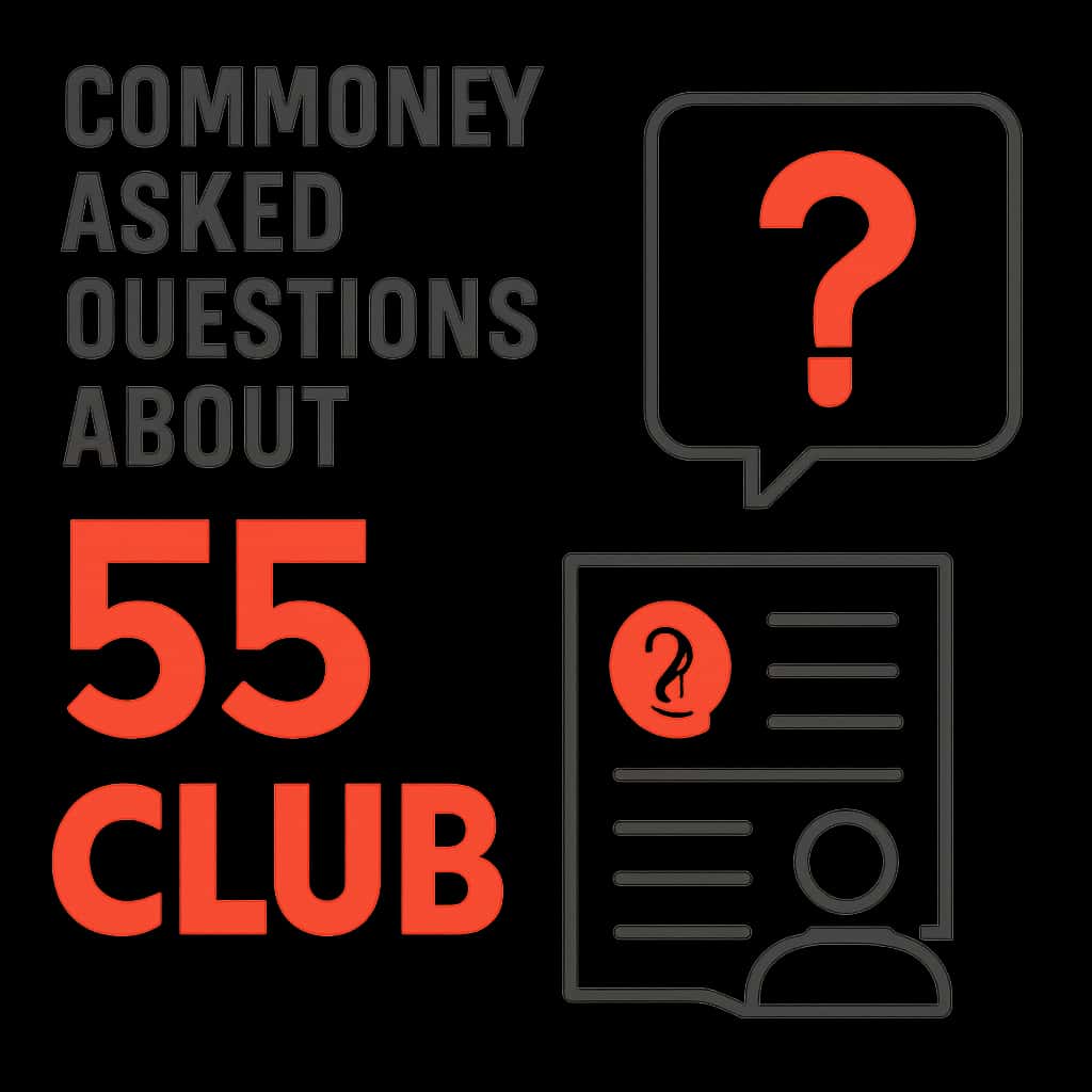 An educational diagram focusing on FAQs related to the 55 Club.