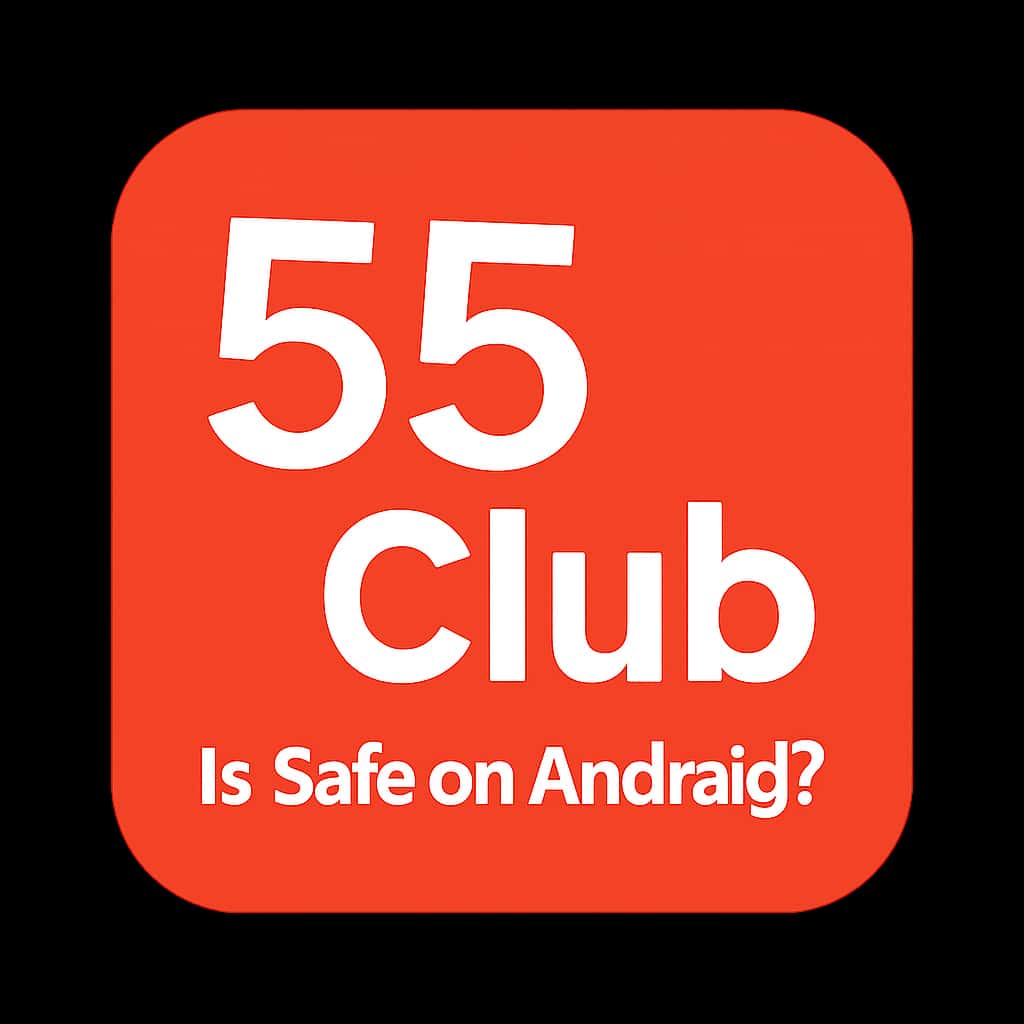 An informative badge about the safety of the 55 Club app on Android.