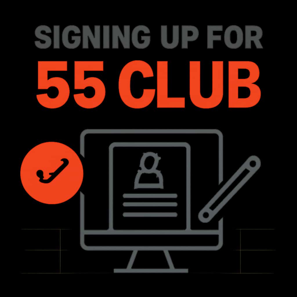 An educational diagram illustrating the steps to sign up for the 55 Club.