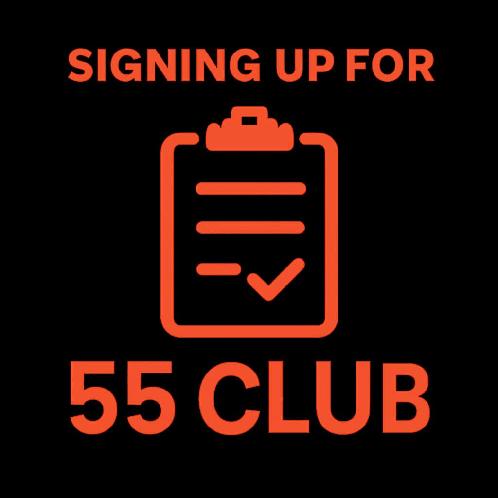 A professional badge representing the 55 Club signup process.