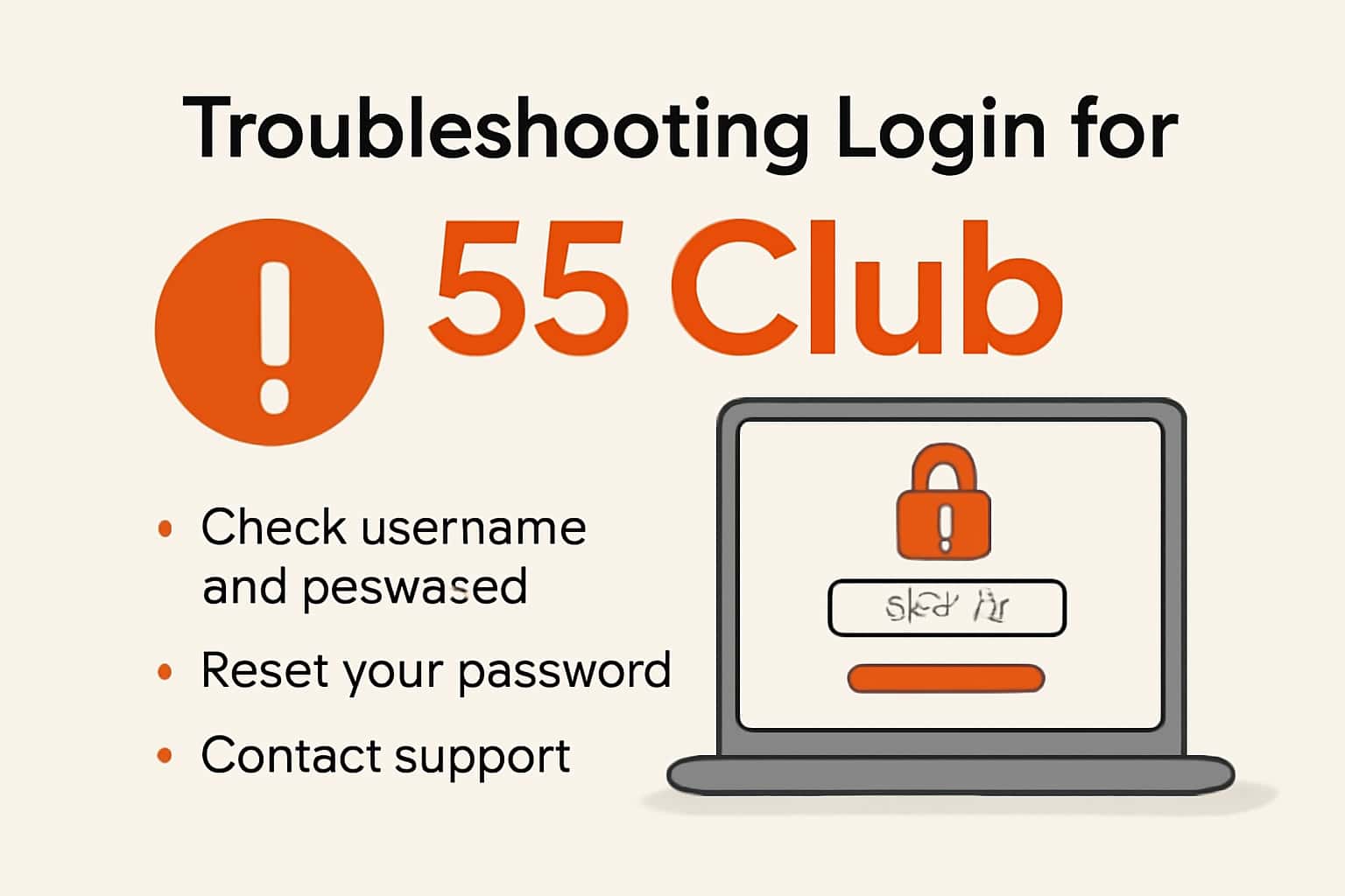 An illustrative scene depicting troubleshooting login for 55 Club.